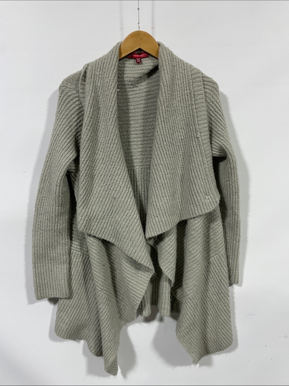 Saks Fifth Avenue Light Gray Draped Ribbed Open-Front Cardigan